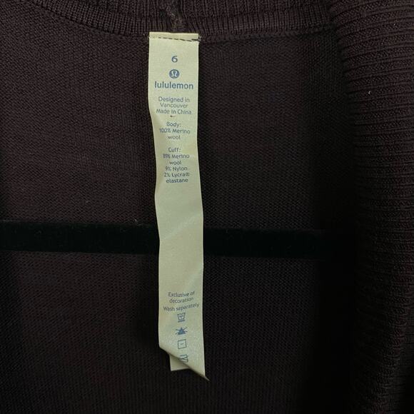 Lululemon Sit In Lotus Wrap II Merino Wool Black Cherry Cardigan Sweater Size 6 - Picture 12 of 12